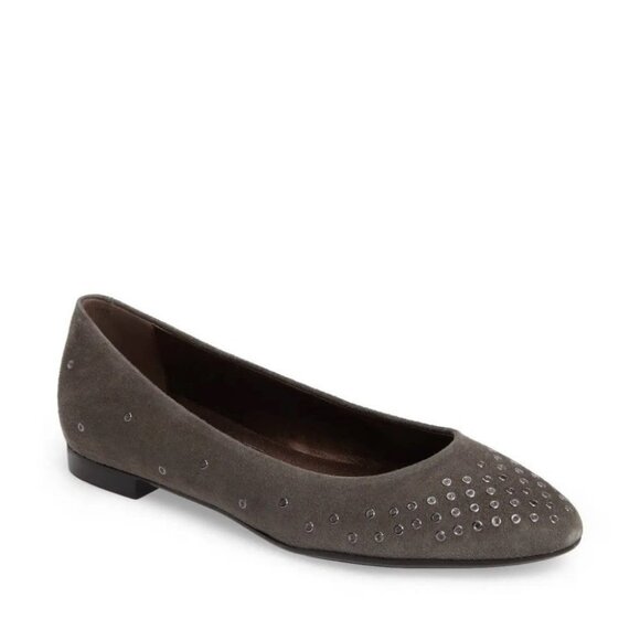 NEW AGL Grey Mist Suede Grommet Flats Pointed Toe Slip On Shoe Nordstrom Minimal - Picture 1 of 11